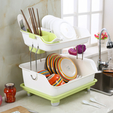 沃之沃双层厨房置物架加厚塑料沥水架碗架餐具用品碗筷柜收纳架子