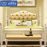美式全实木双人床欧式床卧室高箱储物床1.8米白色公主床简美婚床