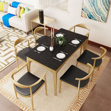 水曲柳实木餐桌长方形饭桌北欧原木火烧石餐桌椅组合大理石餐桌