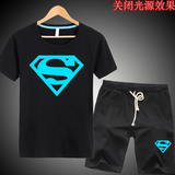 夜光超人钢铁侠科比篮球衣服夏季印花运动服荧光短裤短袖t恤套装