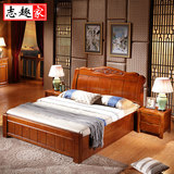 全实木床1.8M现代简约中式储物高箱床1.5米双人高档橡胶橡木婚床