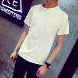 夏季3D立体压花太空棉圆领短袖T恤男潮牌修身青少年男装纯色体恤
