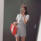 【ugena】2016夏季新款女装韩版拼接蕾丝假两件雪纺连体阔腿裤