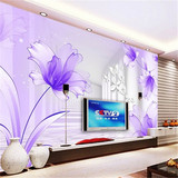 现代客厅电视背景墙纸紫色百合花影视墙壁纸空间延伸定制大型壁画