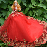 芭比娃娃婚纱套装大裙拖尾3D真眼六一儿童节生日礼物玩具新娘公主