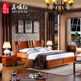 鑫崛起 现代中式实木床双人床 1.8米婚床卧室楠木储物高箱大床