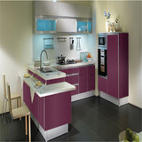 家用厨房式不锈钢整体橱柜，紫红色门板橱柜
