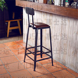 个性创意靠背椅酒吧高脚椅咖啡椅复古做旧铁艺高脚椅工业风高脚椅