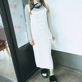 韩国学生秋冬减龄中长款修身显瘦毛线背带裙吊带针织毛衣连衣裙女