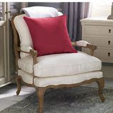 美式复古做旧休闲沙发椅法式欧式布艺软包单人椅 单人实木老虎椅
