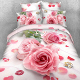 恋人水星纯棉四件套3D床单全棉床上用品1.8m米玫瑰花立体正品5D