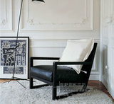 出口美式乡村实木单人沙发椅欧式法式复古做旧皮艺布艺老虎椅