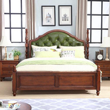 美式软包床全实木双人床欧式橡木皮艺软床1.8m复古真皮公主床婚床