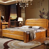 现代简约中式全实木床1.5 1.8米橡木床双人大床家具储物北欧婚床