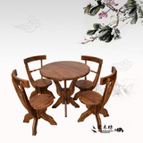 实木圆桌碳化风化圆桌菜馆饭店松木餐桌椅组合小户型餐桌圆形饭桌