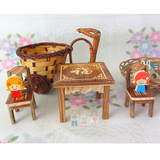 迷你装饰小桌子凳子套装 中国风木制玩具 小清新家具装饰品 摆件