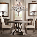 欧美实木餐桌椅组合圆形纯实木餐桌橡木圆桌雕花餐桌中式圆桌