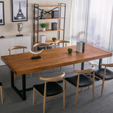 美式lof复古家用餐桌椅组合长方形6人饭桌职员办公桌子实木会议桌