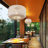 北欧创意个性咖啡厅吧台餐厅吊灯 田园麻球编织藤艺艺术鸟巢吊灯