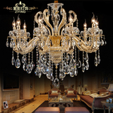 欧式水晶吊灯淡金色正品客厅灯餐厅卧室锌合金吊灯大气复式楼灯具