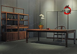 新中式老榆木办公桌书房书桌写字台明式实木书桌椅书柜组合家具