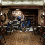 3D立体汽车大型壁画复古主题酒店咖啡厅酒吧ktv壁纸 loft木纹墙纸