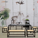 新中式现代简约茶桌实木家具书桌中式复古家具桌椅凳组合简约休闲