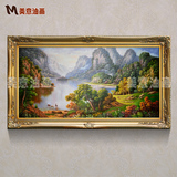 手绘风景油画古典山水欧式客厅装饰挂画办公室沙发背景墙横幅壁画