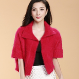 冬季新款女士韩版修身长毛貂绒小披肩短袖开领外套开衫毛衣针织衫