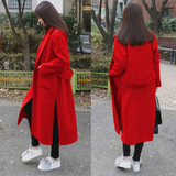 2016冬季加厚红色茧型毛呢大衣女中长款韩国纯色气质过膝呢子外套