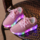 男童女童鞋针织透气系带彩灯鞋夜里会发光亮灯鞋软底椰子鞋运动鞋