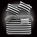 黑白纯棉床单床笠四件套简约现代男女通用条纹格子斑马纹星星床品