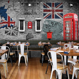 英式复古怀旧建筑墙纸电话亭信箱大本钟壁纸餐厅咖啡厅大型壁画