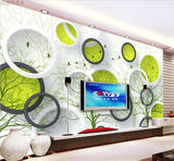 3D简约圆圈抽象树电视背景墙纸客厅沙发卧室定制大型壁画无缝壁纸