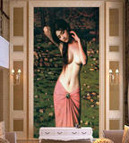 3D立体油画美女人物艺术玄关壁画装饰画走廊过道背景墙纸无缝壁纸