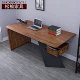 美式LOFT大班台铁艺实木台式电脑桌 复古老板桌椅组合书桌办公桌