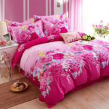纯棉四件套玫红色床上用品全棉床单被套小碎花粉色斜纹小清新个性