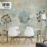 手绘欧式复古花卉 简约客厅壁纸 办公室沙发背景墙墙纸 定制壁画