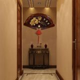 新中式客厅挂件玄关过道装饰品客厅背景墙扇形浮雕装饰画木雕壁挂