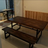 美式LOFT铁艺餐桌椅组合工业复古做旧实木办公桌长条咖啡桌凳子