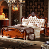 欧式双人床 美式乡村床 法式新古典真皮床婚床橡木实木床