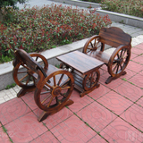 时尚户外家具碳化木茶几单人车轮桌凳 实木酒吧桌椅桌子组合套装