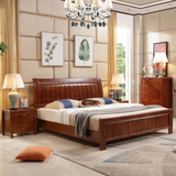实木床简约现代中式双人床1.8 1.5米婚床高箱储物床 实木卧室家具