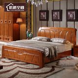 实木床现代中式橡木双人床1.8/1.5米 全实木高箱储物婚床卧室家具