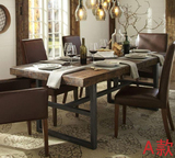 提供定做美式乡村实木餐桌椅组合做旧餐桌饭桌铁艺复古酒吧咖啡桌