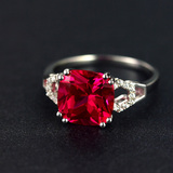 红宝石戒指925纯银镶嵌5.5克拉彩宝红刚玉珠宝指环镀18K白金女款