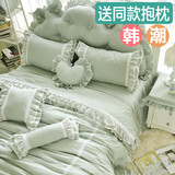 韩版四件套公主风花边纯棉蕾丝田园被套床单床裙1.5/1.8m床上用品