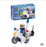 益智小颗粒积木城市交通警察摩托车小人仔人偶拼装儿童玩具模型男