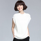 2016春季新款韩版时尚百搭白色打底针织衫女套头宽松针织短袖上衣