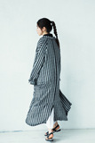 韩国SU 睡衣风 慵懒经典条纹西装领宽松长袖长款风衣外套 春夏女